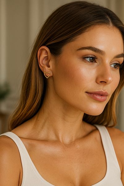 Luminos Butik Modern Love: Curved Metal Heart Earrings Mk009-Gold