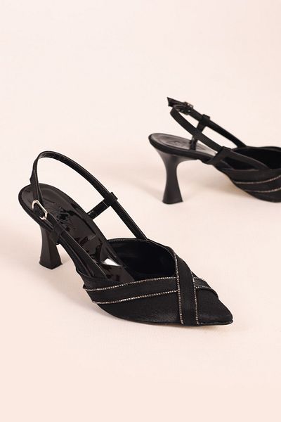 SHOESSHOPS Open Back Evening Dress with Cross Stone Detail on the Front Stylish Women's Heeled Shoes