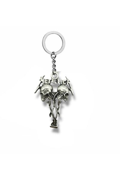 Herşey Nota Metallica Two Skeleton Heads Silver Color Unisex Metal Keychain – Rock and Metal Accessory