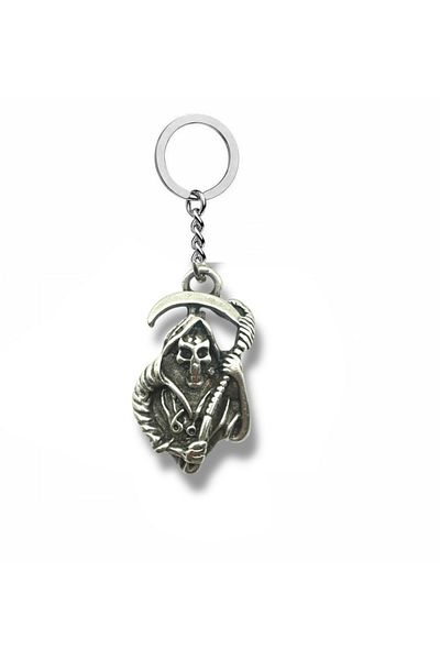 Herşey Nota Silver Color Unisex Metal Keychain with Death Angel Figure – Gothic and Dark Accessory