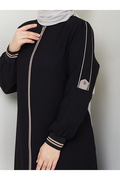 MissPul Women's Plus Size Medine Silk Epaulettes Piping Ferace New Season - Black
