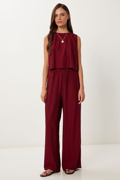 Lovelyİstanbul Tie Detailed Blouse Trousers Set Claret Red Lrv0104