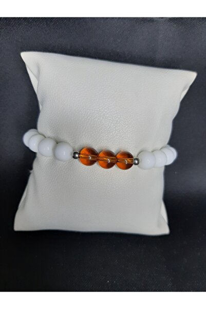 MRYart Unisex White Beaded Amber Look Elastic Bracelet