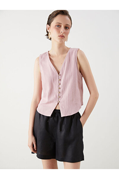 LC Waikiki New Season from Güli̇s Gi̇yi̇m Pink V-Neck Textured Muslin Blouse