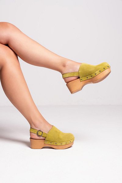 PASSAGE SHOES Γυναικεία Σανδάλια Τσόκαρα από Γνήσιο Δέρμα 6314 PISTACHIO GREEN