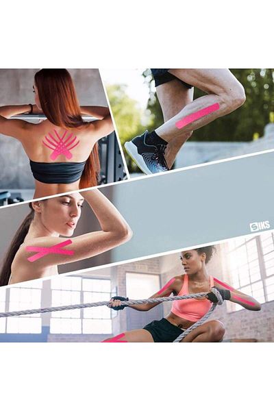 SIKS Bandă kinesiologică pentru susținere musculară, pentru atleți și sportivi, roz
