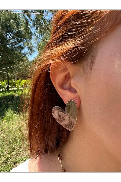 Claritas Takı Brown Colored Enamel Heart Earrings
