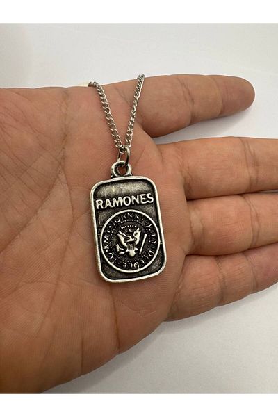 Herşey Nota Ramones Logo Silver Color Unisex Necklace – Punk Rock and Metal Chain Design