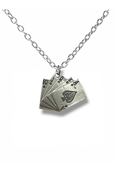 Herşey Nota Silver Color Unisex Necklace with Playing Card Deck Figures – Luck and Game Themed Jewelry
