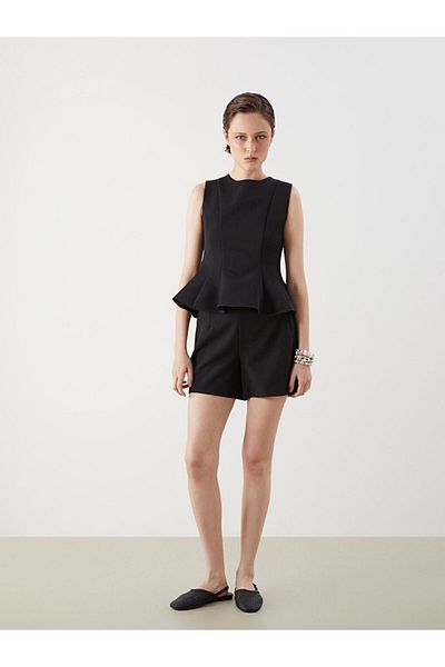 LC Waikiki Black Crew Neck Peplum Blouse