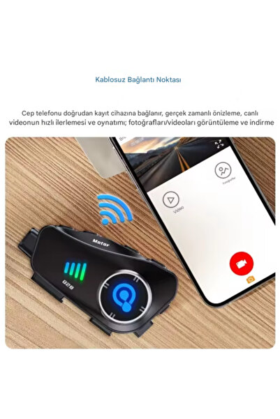 SONREİR Q28 Wifi Kameralı Motosiklet Kask Kulaklık İnterkom Bluetooth SD Kart Destekli Su Geçirmez İntercom