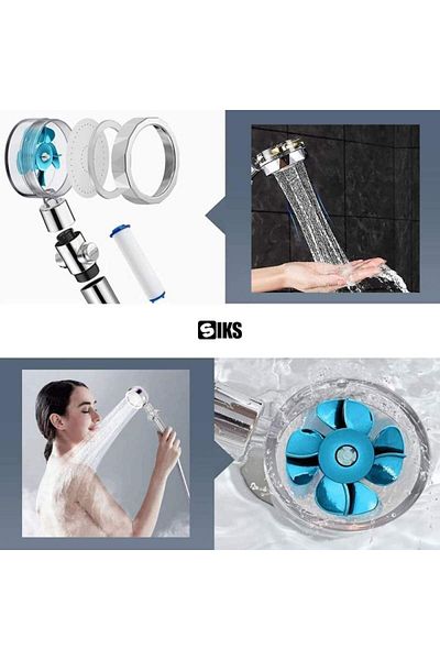 SIKS Cap de duș cu elice și jet turbo tip Vortex, cap rotativ la 360° și buton pornit/oprit