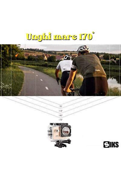 SIKS 4k Sports Camera, Waterproof, Photo/Video, LCD Screen, Gold