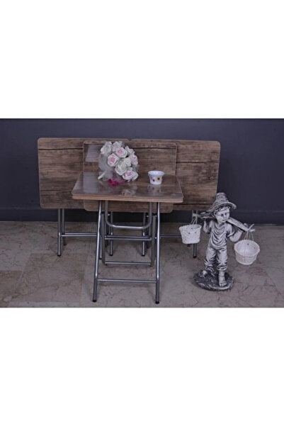 FERNUR GRUP Katlanır Beyaz Mermer Zigon 2'li Sehpa Takım Paslanmaz Metal Ayak...