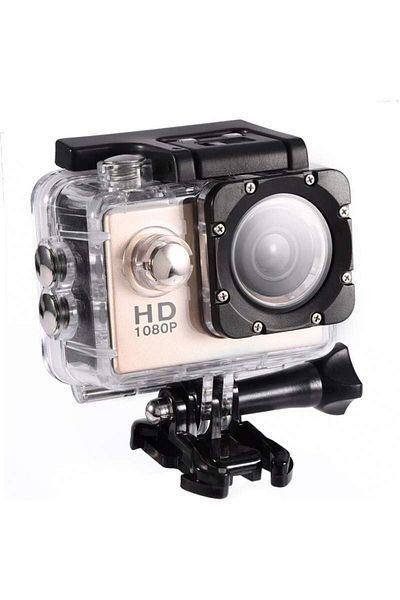 SIKS Waterproof Sports Camera, HD 1080P, 12M, 2 inch, 1.5 h Autonomy, Gold