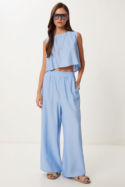 Lovelyİstanbul Tie Detailed Blouse Pants Set Sky Blue Lrv0104