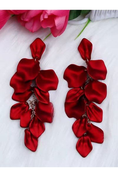 SYGGY Cercei Red Petal, model petale de flori, culoare rosie