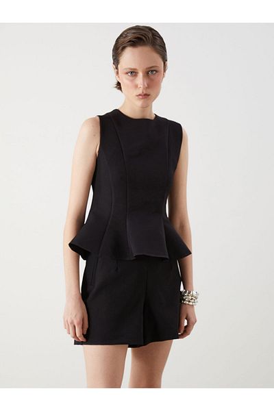LC Waikiki Black Crew Neck Peplum Blouse