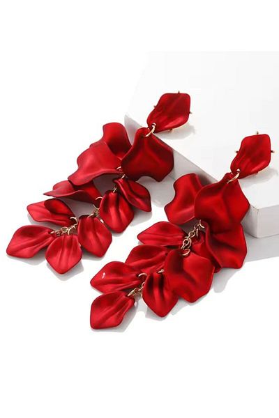 SYGGY Red Petal earrings, flower petal pattern, red color