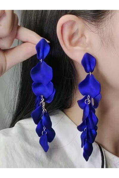 SYGGY Cercei Blue Petal, model petale de flori, culoare albastra