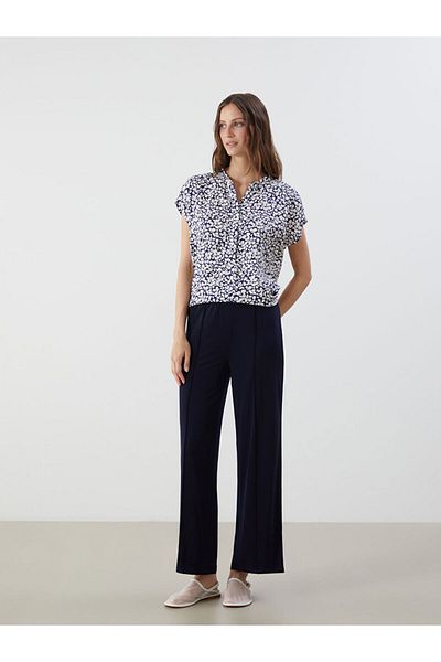 LC Waikiki Blue Scoop Neck Floral Blouse
