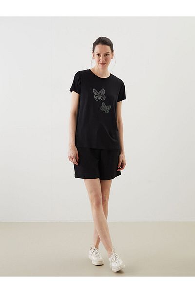 LC Waikiki New Season Crew Neck Butterfly Embroidered Women's T-Shirt - S5M047Z8