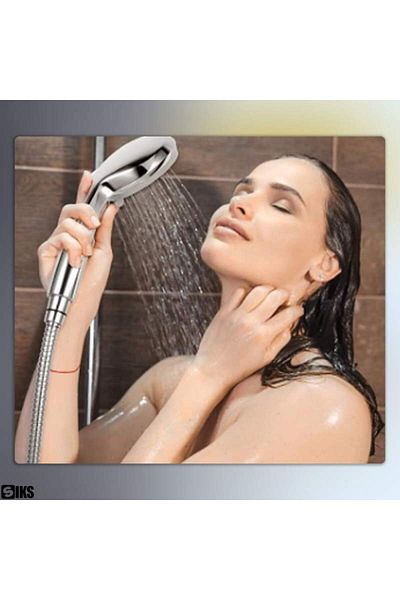 SIKS Set cap de duș cu suport de perete, furtun din oțel inoxidabil, 120 cm, accesorii de montare incluse