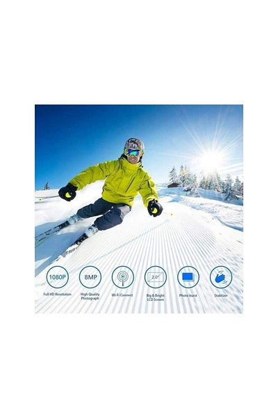 SIKS ® Waterproof Sports Camera, HD 1080P, 12M, 2 inch, 90 min autonomy, Yellow