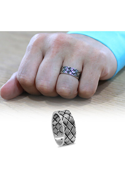 Tesbihane Kazaziye Tasarım 925 Ayar Gümüş Erkek Alyans