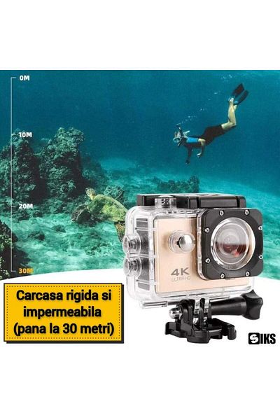 SIKS 4k Sports Camera, Waterproof, Photo/Video, LCD Screen, Gold
