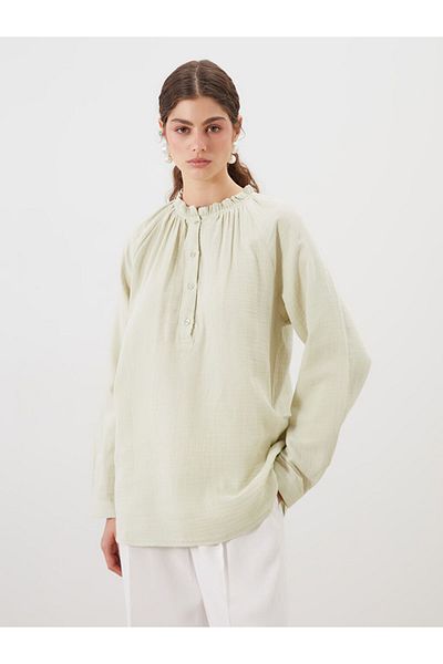 LC Waikiki New Season Ruffled Stand Collar Muslin Women's Tunic - S5Q784Z8