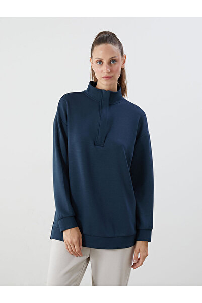 LC Waikiki Navy Blue Stand Collar Women's Sweatshirt Tunic