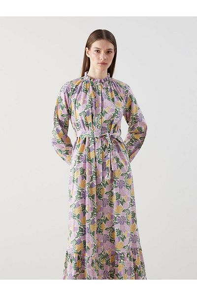 LC Waikiki Lcw Ruffled Stand Collar Floral Shirt Dress Fashion