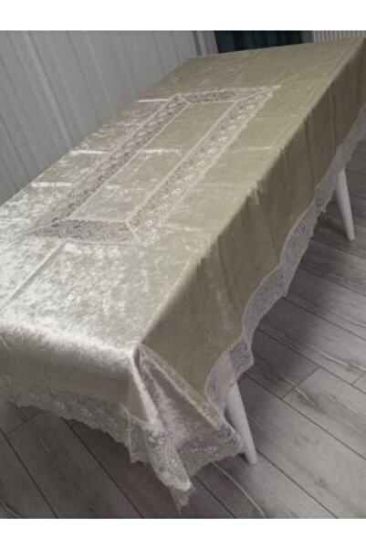 bursa çeyiz Stain Resistant Velvet Table Cloth Beige 160*220 cm