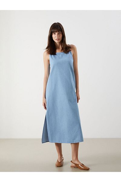 LC Waikiki Indigo U Neck Strap Jean Dress