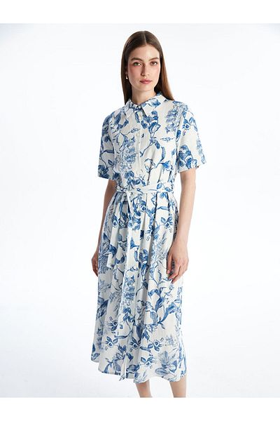 LC Waikiki New Season Patterned Linen Blend Shirt Dress - S5Nr12Z8
