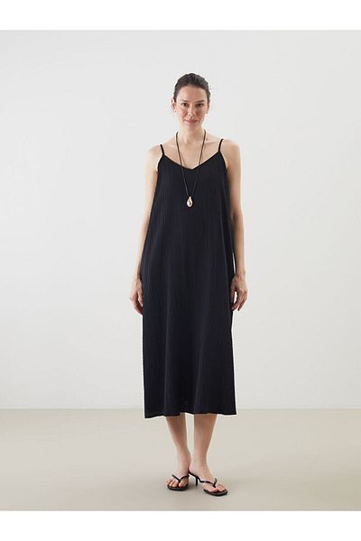 LC Waikiki New Black V-Neck Muslin Dress