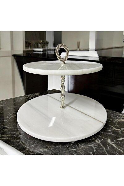 THK STORE Marble Cookie & Cake Holder, Decorative 2 Tier Presentation Holder Natural Stone