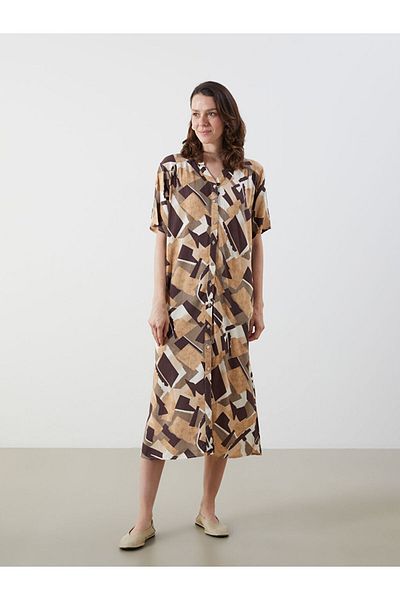 LC Waikiki Lcw  Collar Patterned Shirt Dress