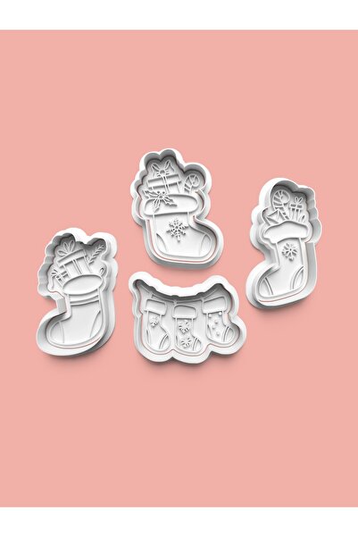 AKTASTORE قالب بسكويت على شكل جورب وقالب عجينة السكر، مجموعة من 4 قطع 0485-set