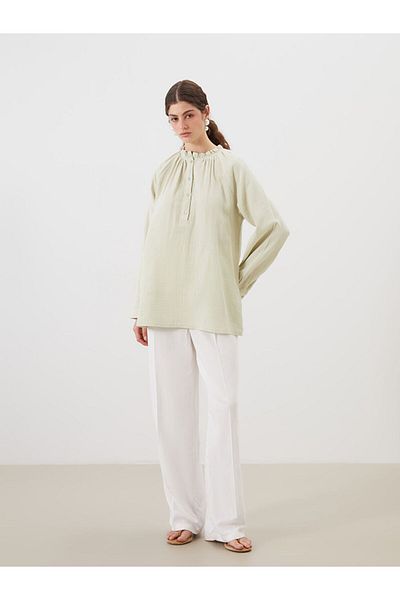 LC Waikiki New Season Ruffled Stand Collar Muslin Women's Tunic - S5Q784Z8