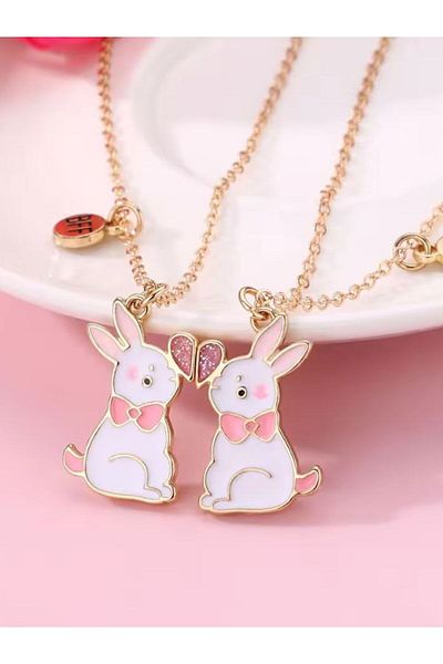 SYGGY Set of 2 necklaces, Best Friend inscription with Rabbit BFF pendant