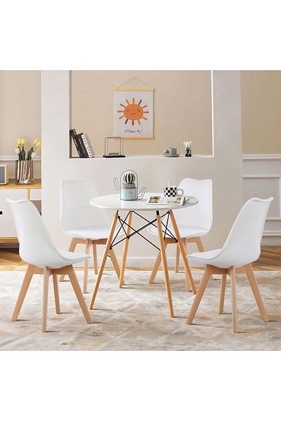 Generic 5-Pieces Dining Set - White Round Table 70cm with 4 White Chairs