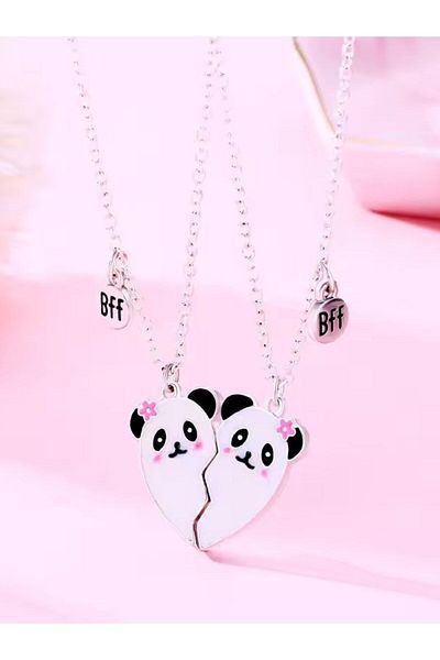 SYGGY Set de 2 lantisoare, inscriptie Best Friend cu pandantiv PANDA BFF