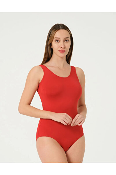 EB beachwear KADIN DÜZ RENK YÜZÜCÜ MAYO KIRMIZI (GÖĞÜS PEDLİ)