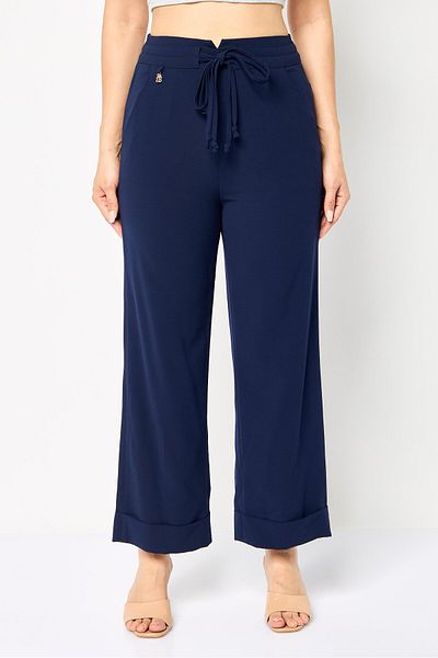 Harmont & Blaine Women Regular Fit Plain Palazzo Pants, Navy