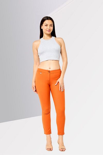 Harmont & Blaine Women Regular Fit Solid Cropped Pants, Dark Orange