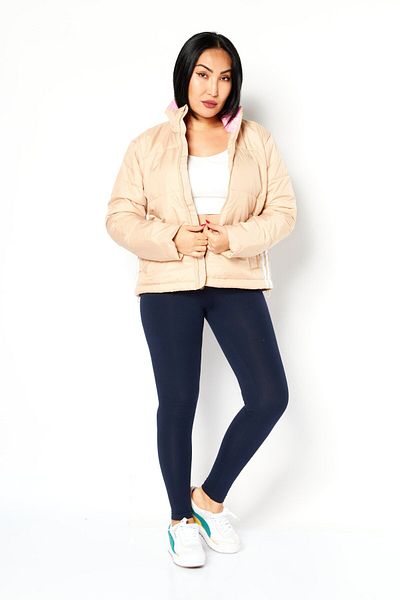 adidas Women Sportswear Fit Brand Logo Outdoor Puffer Jacket, Dark Beige