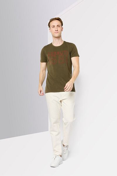 Cerruti 1881 Men Crew Neck Short Sleeve Embroidered Logo T-Shirt, Olive