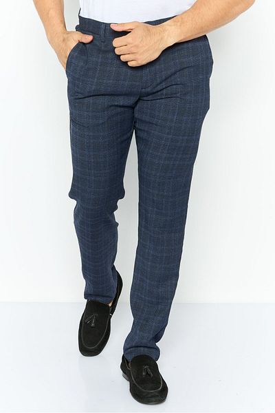 Tommy Hilfiger Men Regular Fit Checkered Pattern Dress Pant, Navy